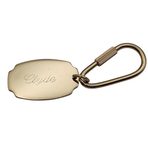 Foster Gold Tone Keychain "Clyde" Engraving In Original Box 3" Made in USA - Picture 14 of 16